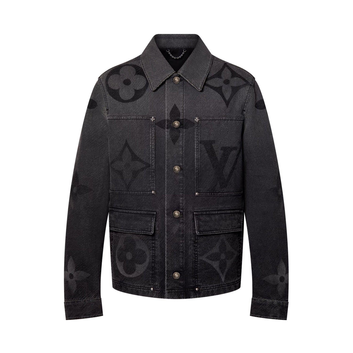 Louis Vuitton Men's Spring And Fall Black Logo Jacquard Single Breasted Long Sleeved Denim Jacket Jeans Pants Suit Set #75747