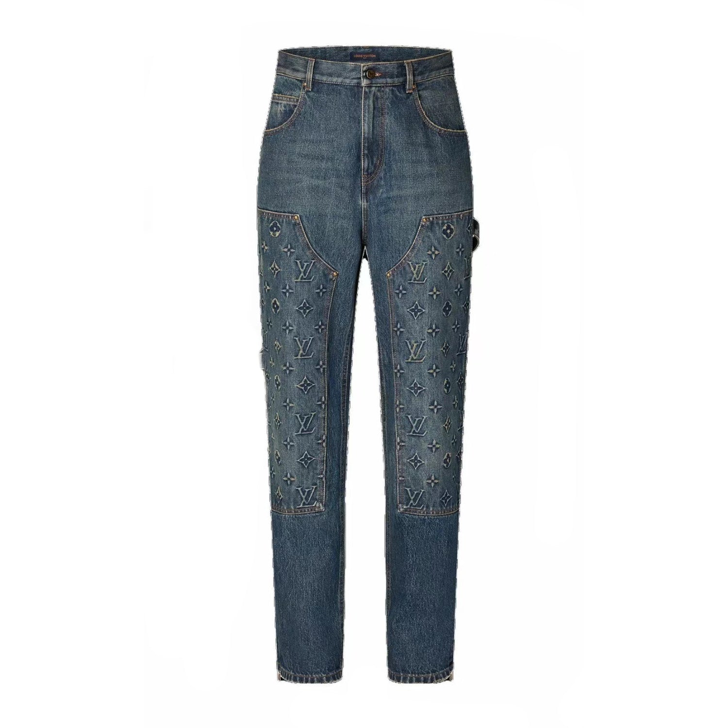 Louis Vuitton Men's Spring/autumn Fashion Casual Classic Logo Embossed Loose Straight Leg Workwear Denim Pants #78388