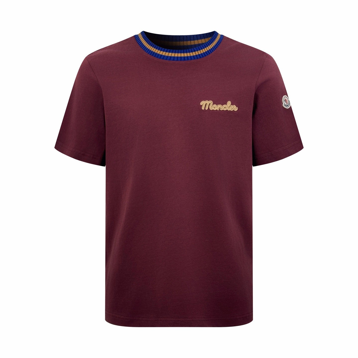 Moncler Burgundy Embroidered Logo Cotton T-Shirt Polos T-shirts #375498