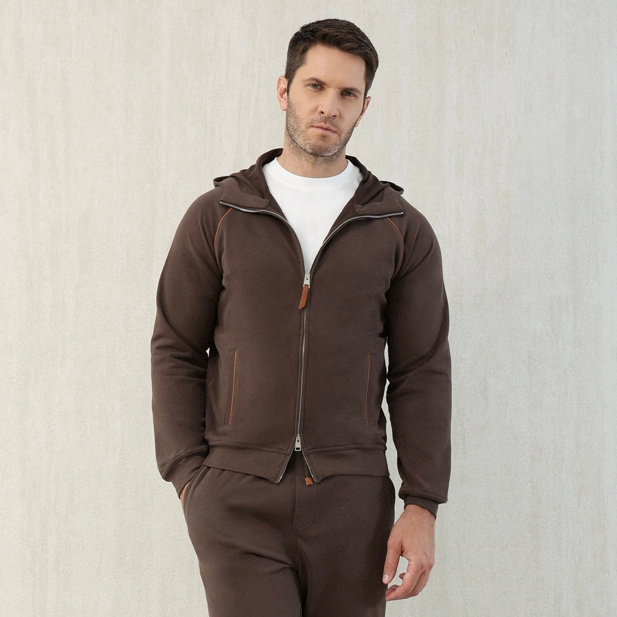 Brunello Cucinelli Men's Techno Cotton French Terry Hooded Long Sleeve Casual Athletic Sweatshirt Solid Color Zipper Spring Jacket Ngvp #1675
