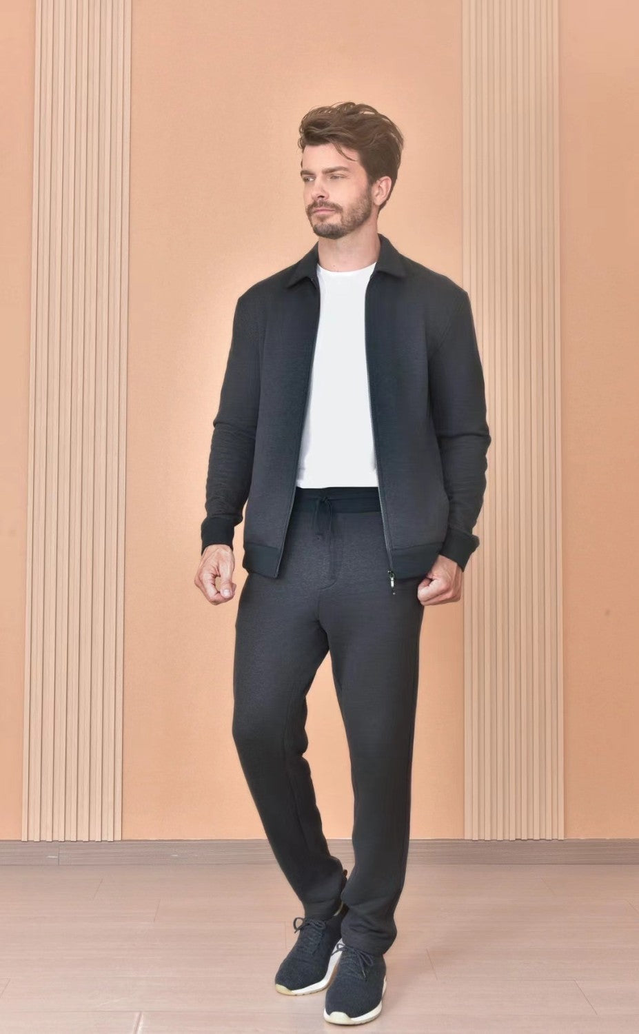 Loro Piana Men's The Gift of Kings® Blackrock Bomber Coat Long Sleeve Zipper Lapel Jacket Casual Solid Pants Set Ngvp #9645