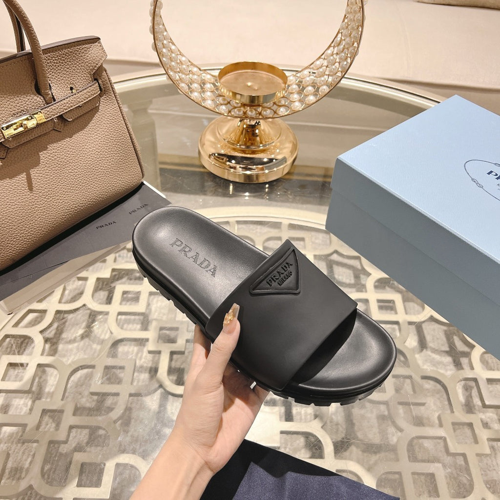 Prada Men's And Women's Summer Solid Colour Cowhide Leather Sandals And Slippers Shoes #76974