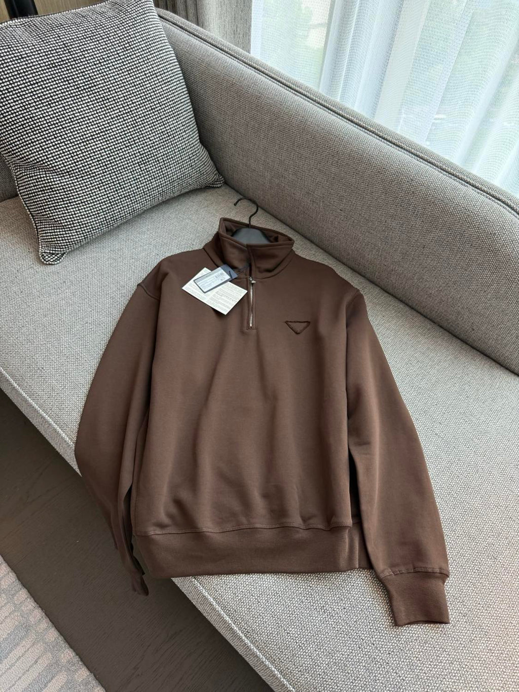 Prada Men's And Women's Spring/fall Fashion Casual Solid Color Collared Half Zip Logo Polo Shirt Pullover Long Sleeve Sweatshirt #79262