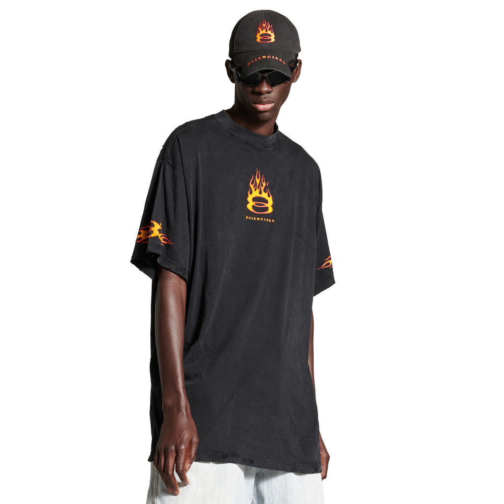 Balenciaga Men's Summer Burning Unity Light Black Vintage Plain Knit Large Silhouette Short Sleeve T-Shirt #99486