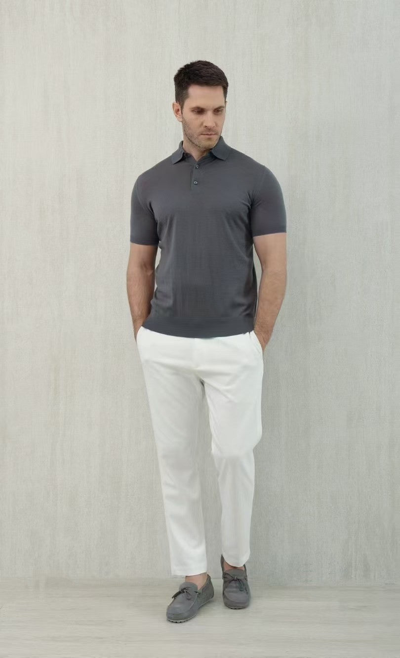 Loro Piana Men's Summer Lapel Straight Solid Color Fitted Pullover Short Sleeve Polo Shirt Ngvp #1554