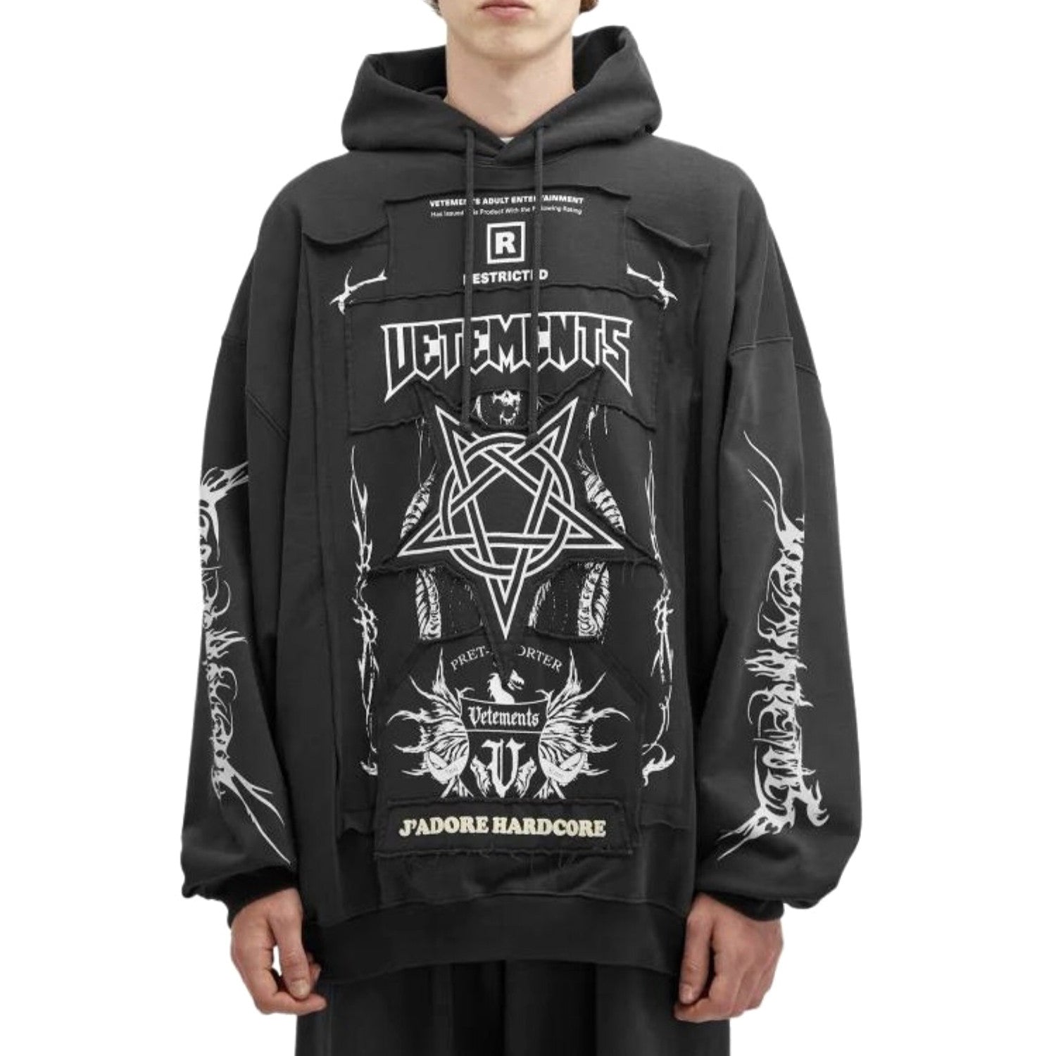 Vetements Men's Fashion Letter Graffiti Pentagram Embroidery Loose Black Zipper Long Sleeve Hoodie #74542