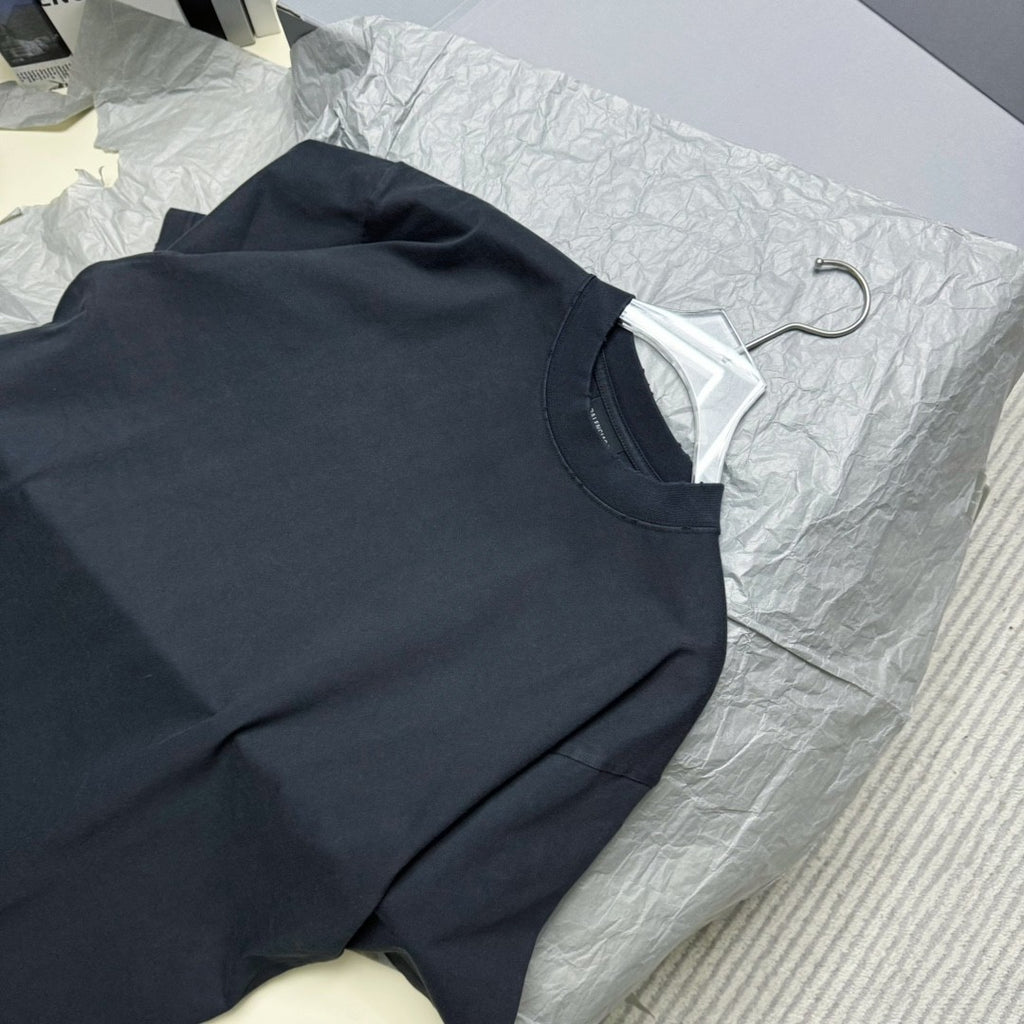 Balenciaga Women's Summer Painted Faded Washed Black Vintage Plain Knit Regular Fit Short Sleeve T-Shirt #74871
