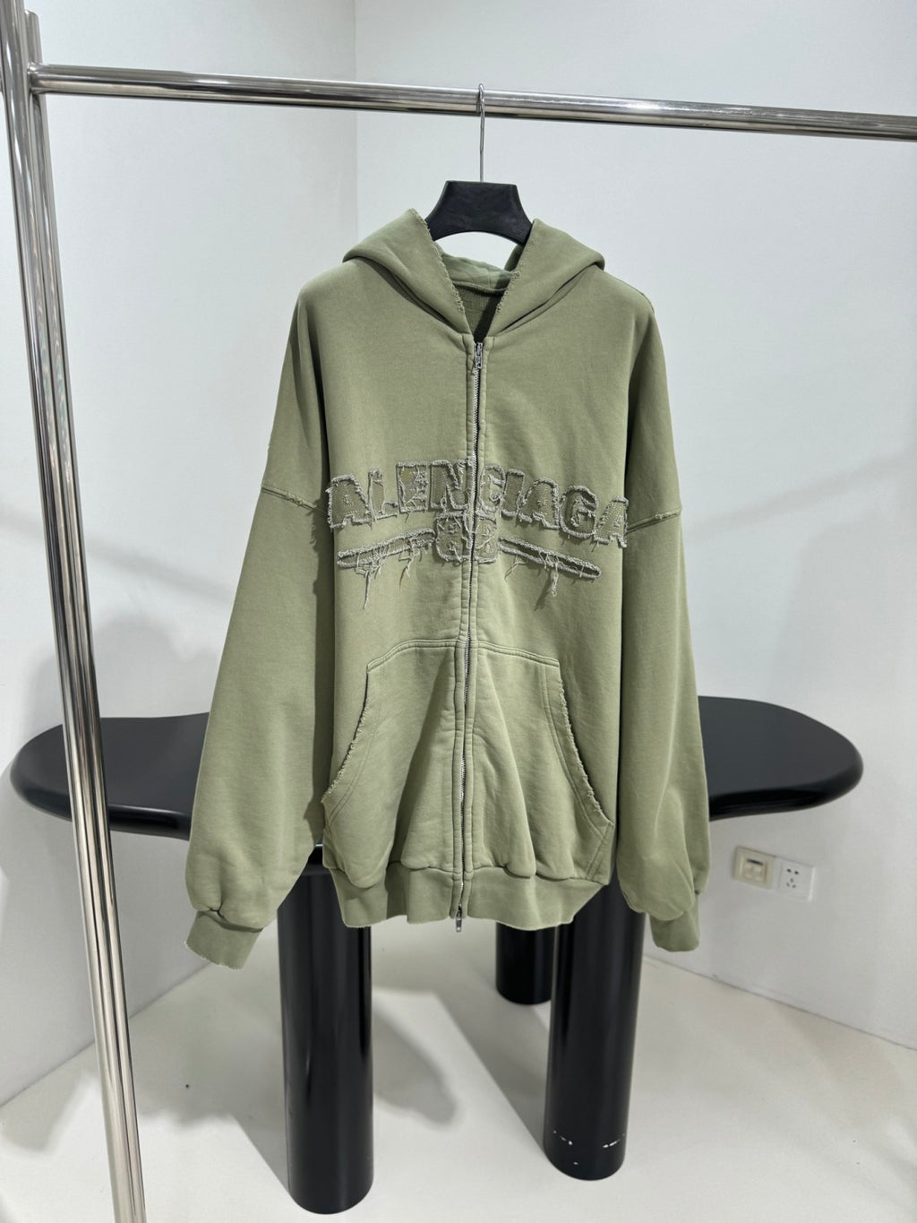 Balenciaga Men's And Women's Spring And Fall Solid Color Embroidery Letter Print Hooded Zipper Long Sleeved Jacket #75772