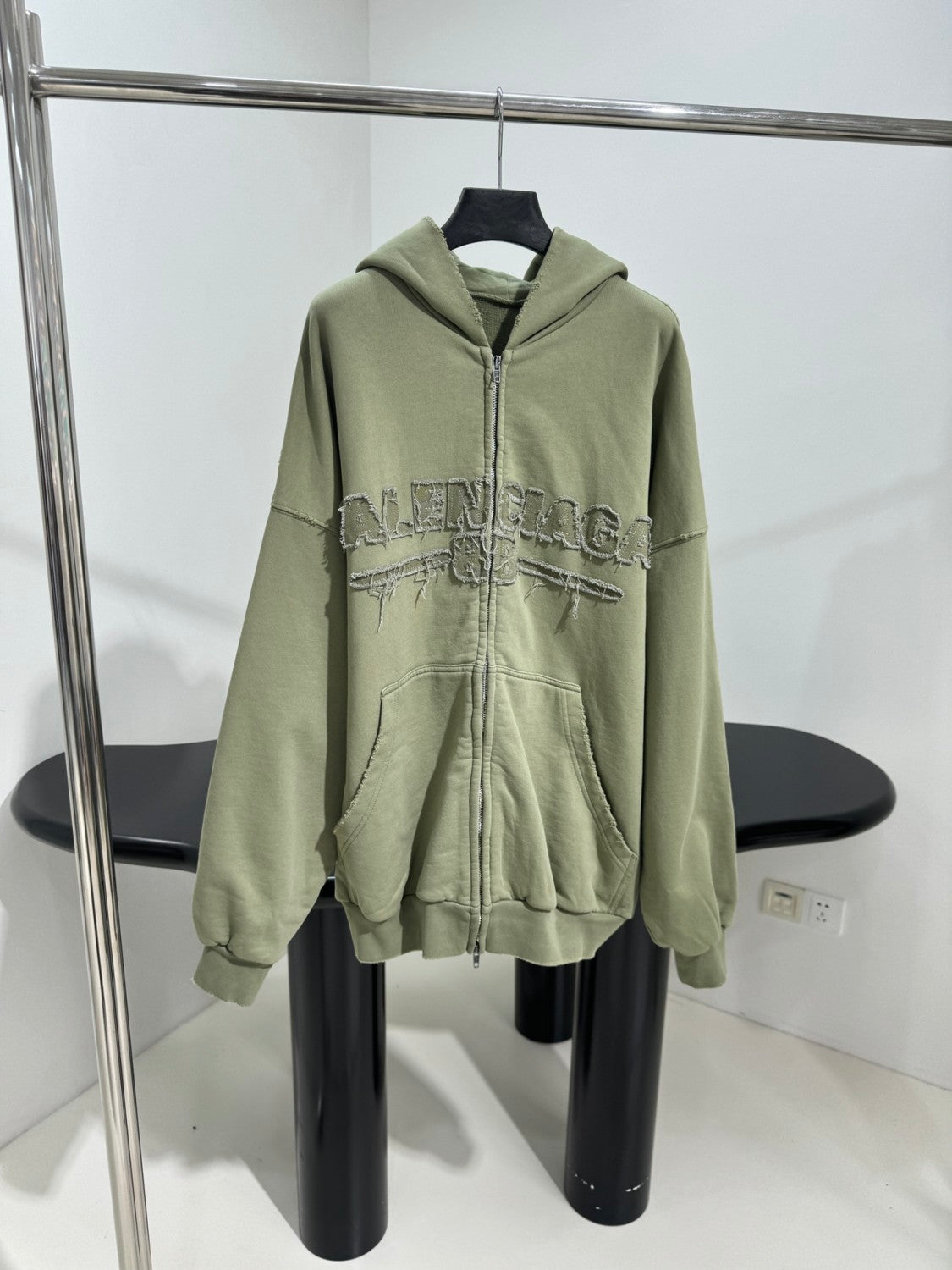 Balenciaga Men's And Women's Spring And Fall Solid Color Embroidery Letter Print Hooded Zipper Long Sleeved Jacket #75772