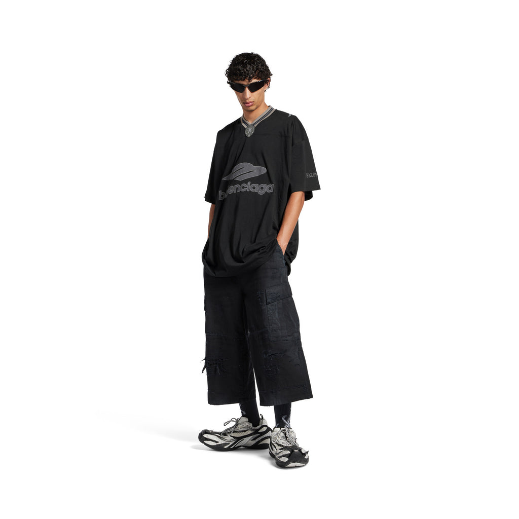 Balenciaga  Men's 3b Football V-neck T-shirt Oversized in Dark Navy red #334655