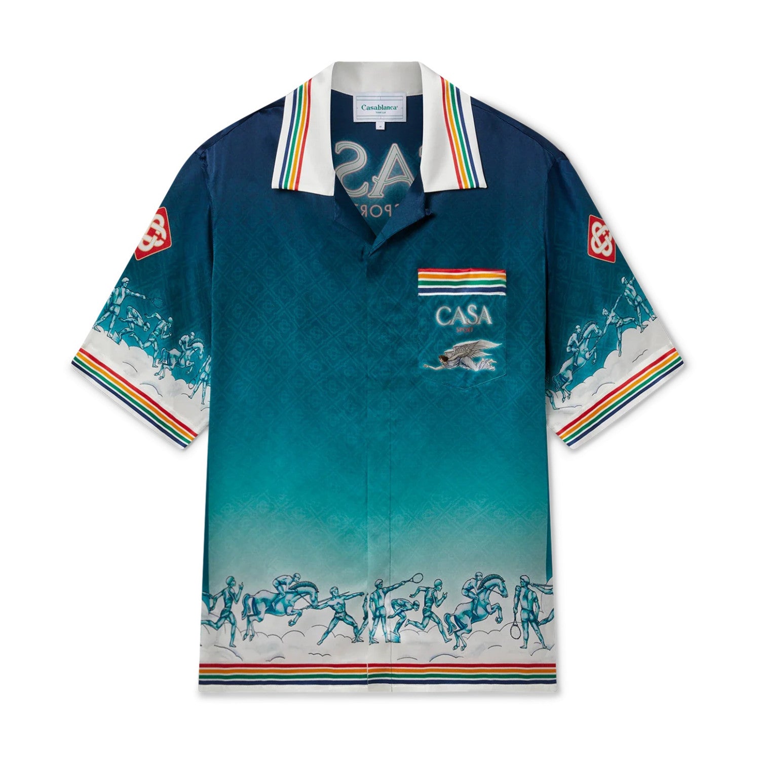 Casablanca Men's Summer Gradient Pattern Printed Lapel Loose Single Breasted Short Sleeve Shirt Tie Stretch Waistband Shorts Set Suit #73425