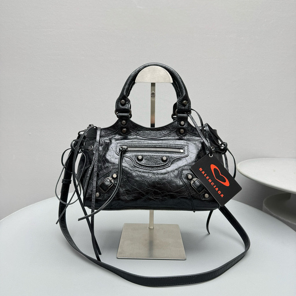 Balenciaga LE CITY Women's Fashion Classic Solid Color Fine Grain Lambskin Small Bowling Bag Handbag Crossbody Bag  Bags 8352562AB1G1000 #78616