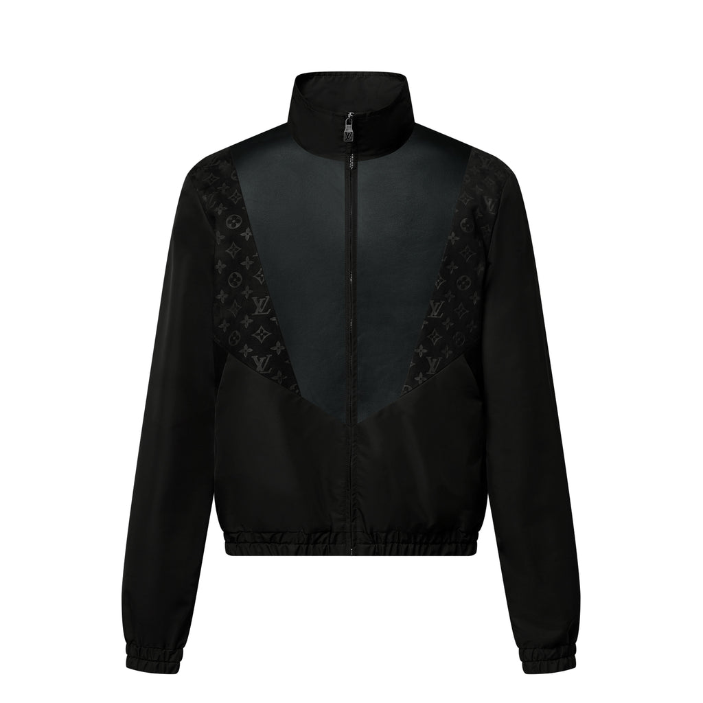 Louis Vuitton Men's Spring/summer Casual Fashion Solid Color Logo Embossed Zipper Cuff Elastic Mixed Leather Sports Jacket #78366