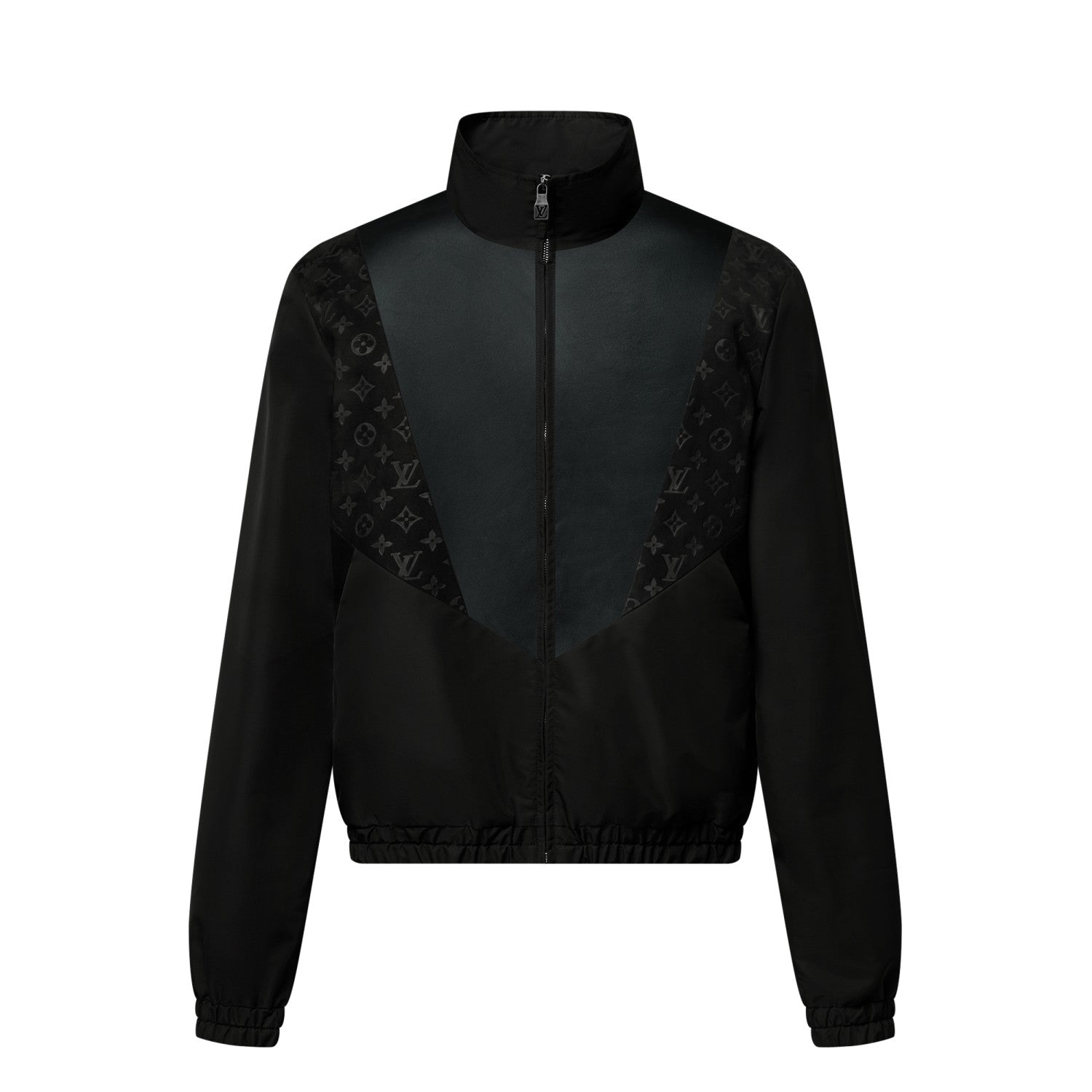Louis Vuitton Men's Spring/summer Casual Fashion Solid Color Logo Embossed Zipper Cuff Elastic Mixed Leather Sports Jacket #78366