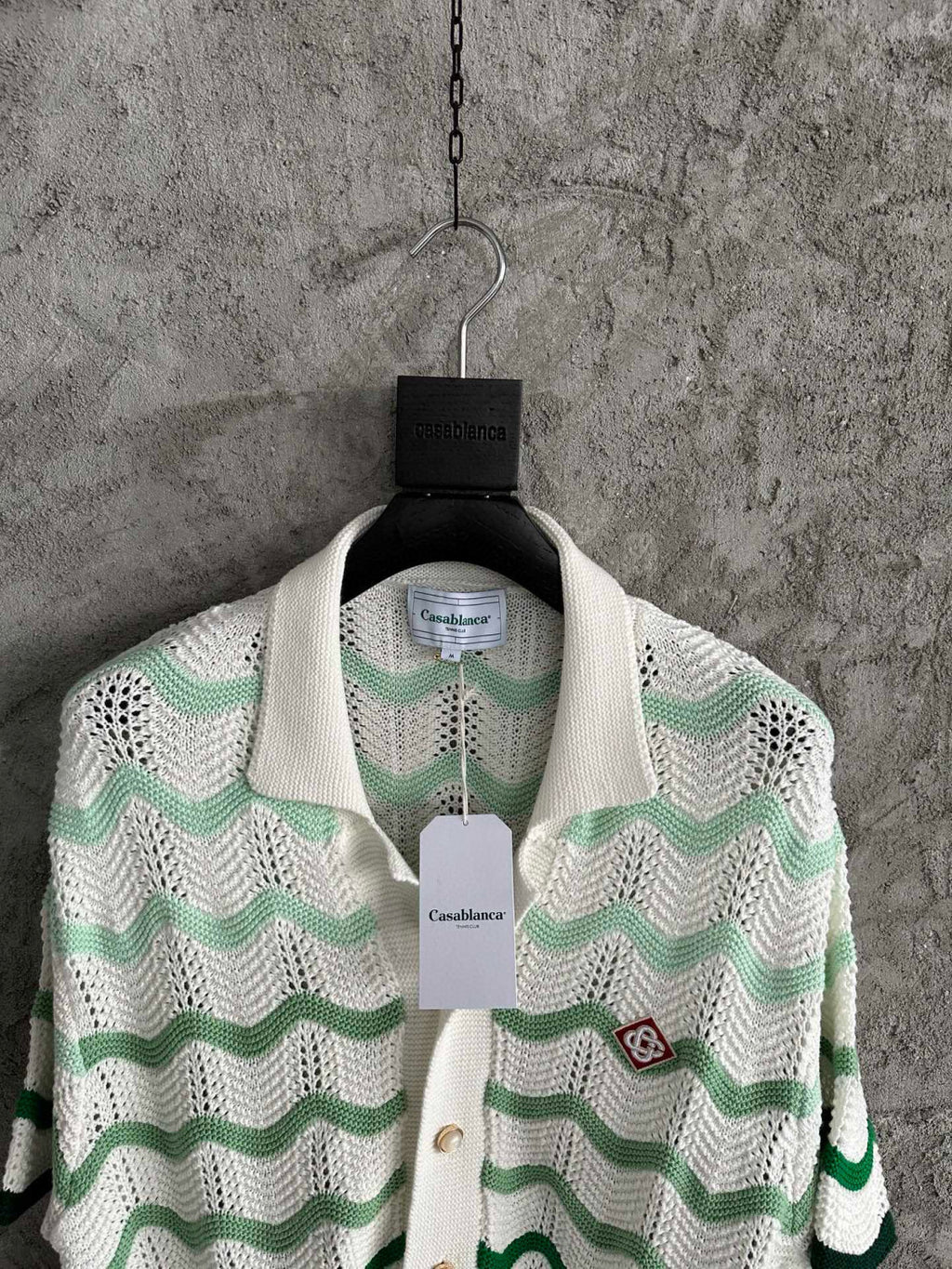 Casablanca Men's Summer Wave Stripe Single Breasted Knit Short Sleeve Shirt Cotton Shorts Pants Suit Set #98831