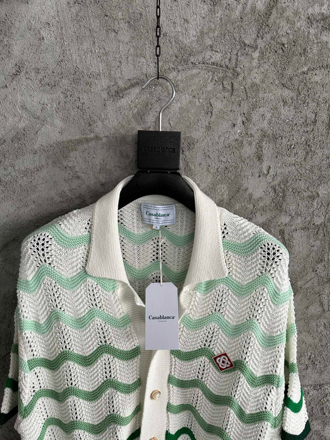 Casablanca Men's Summer Wave Stripe Single Breasted Knit Short Sleeve Shirt Cotton Shorts Pants Suit Set #98831