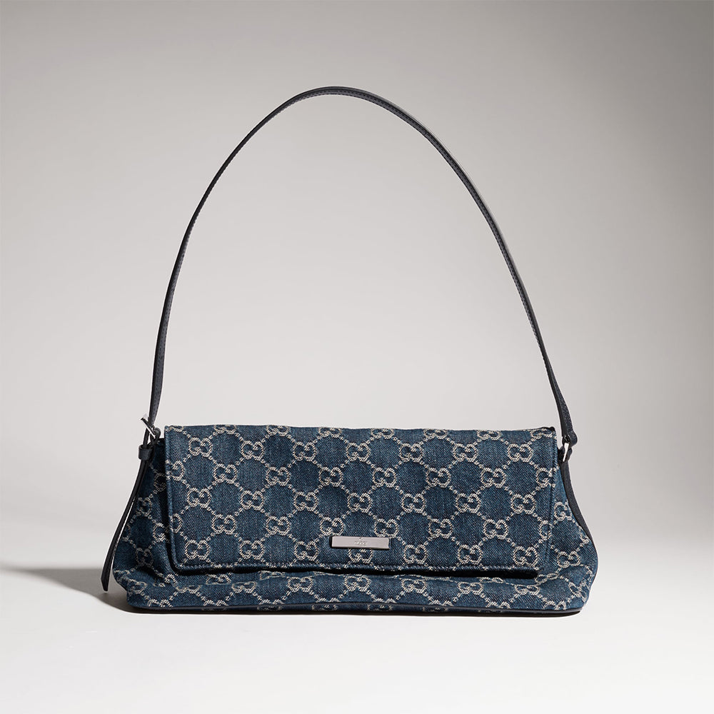 GUCCI Madison Medium Shoulder Bag in Blue GG Denim #383858