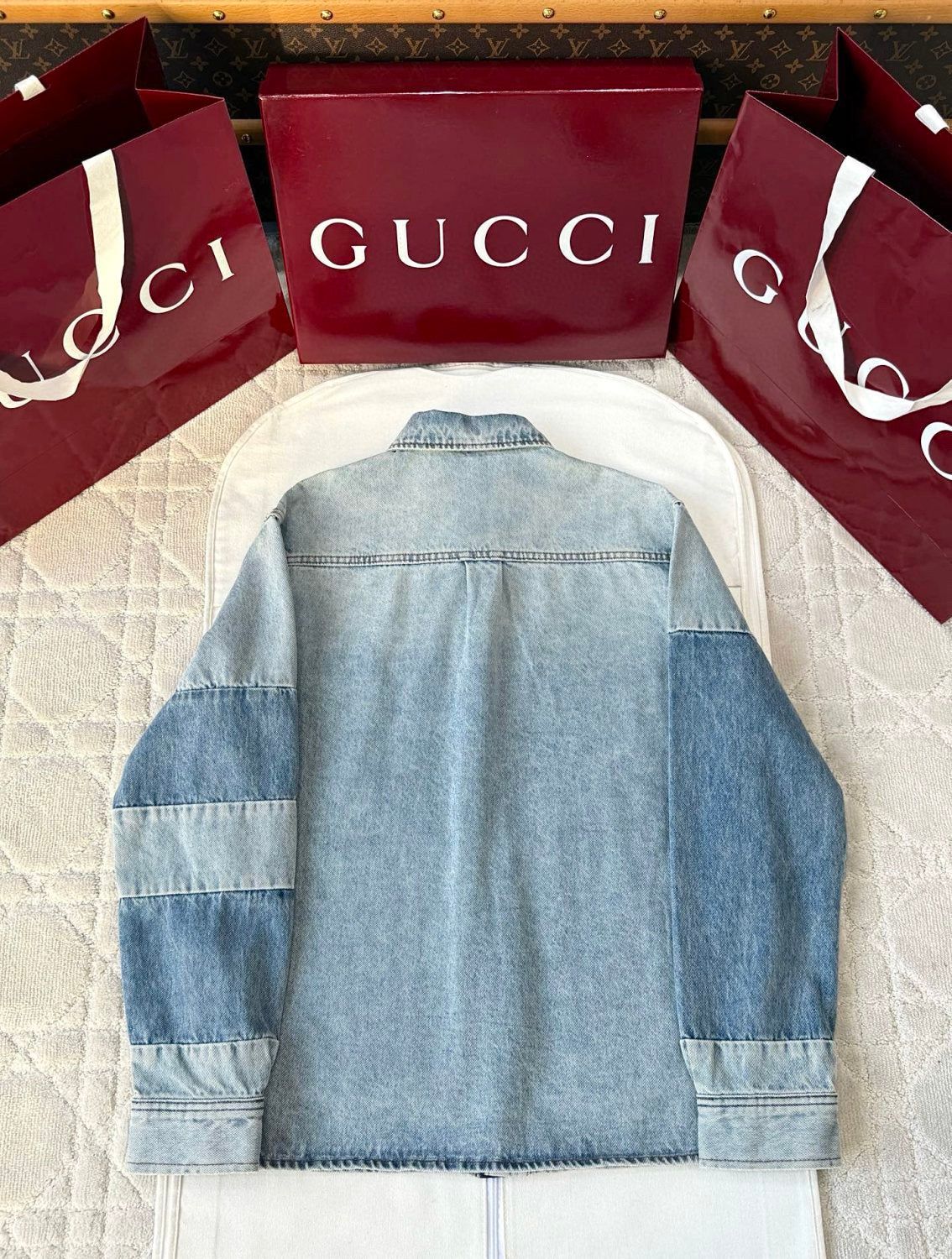 Gucci Men's Spring/Autumn Fashionable Washed Color Letter Logo Embossed Denim Shirt Jacket #78161