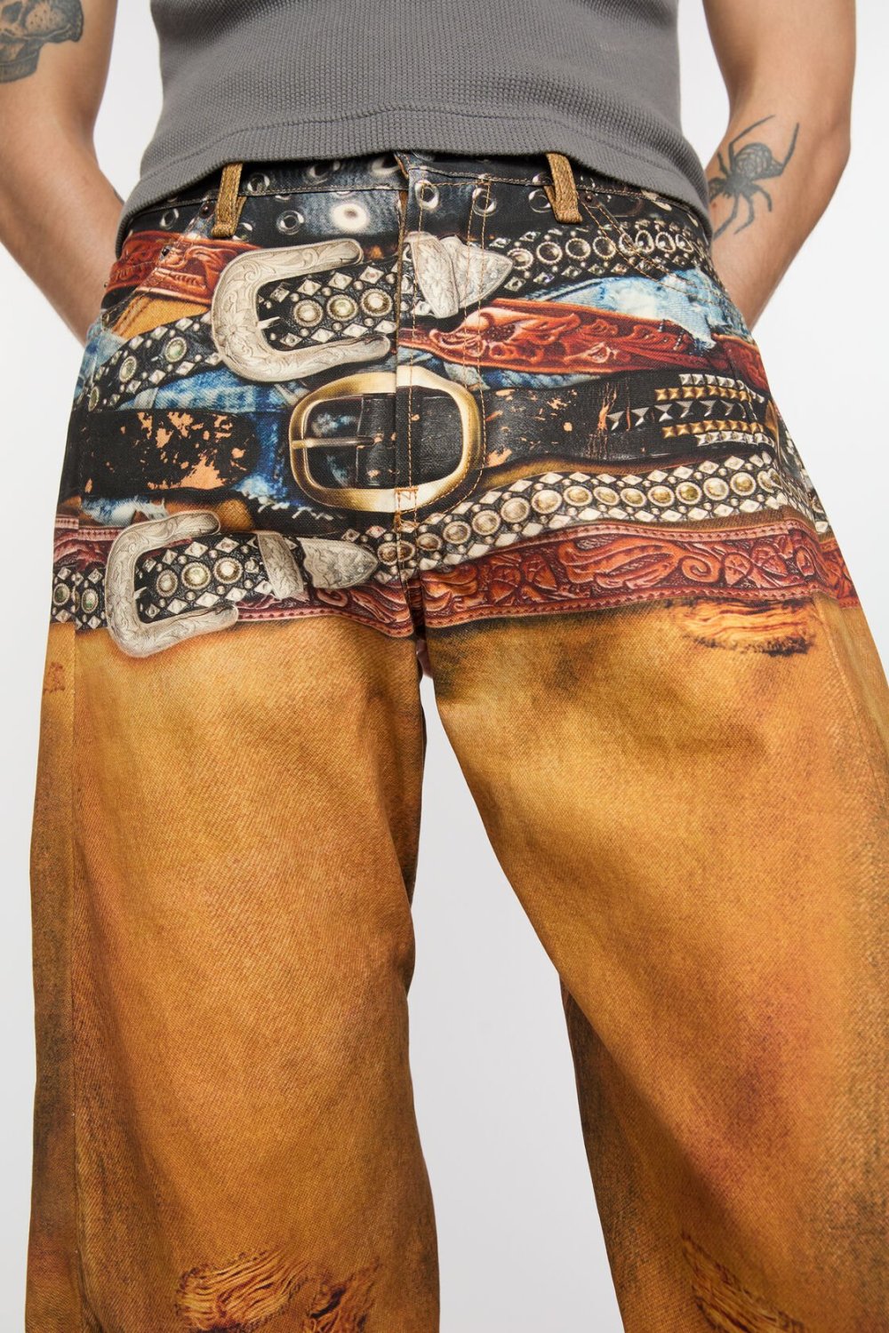 Acne Studios Men's Four Seasons Cotton Low Rise 3D Printed Casual Loose Denim Pants Ngvp #9892