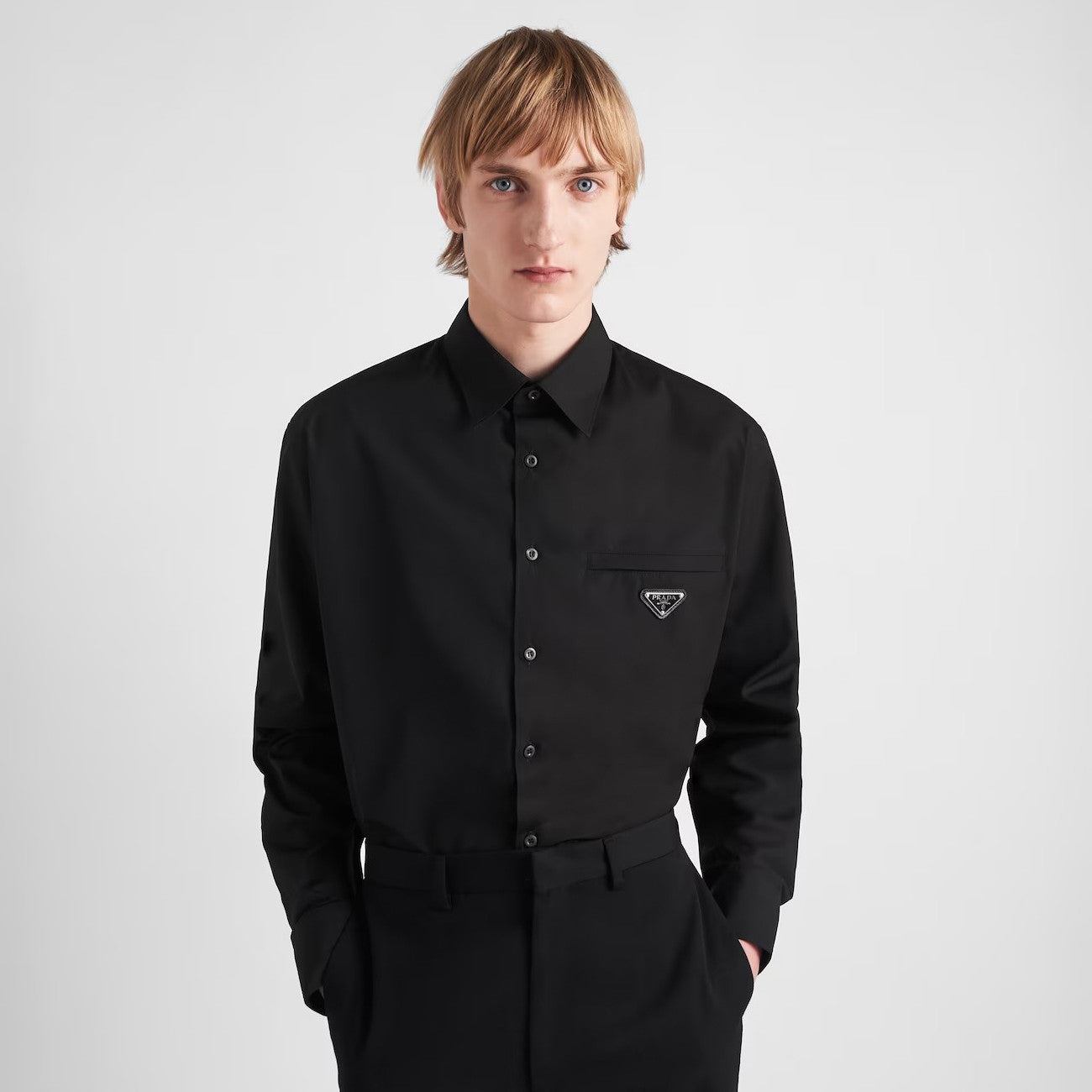 Prada Men's Spring And Autumn Solid Color Recycled Fiber Nylon Single Breasted Long Sleeved Shirt #74639