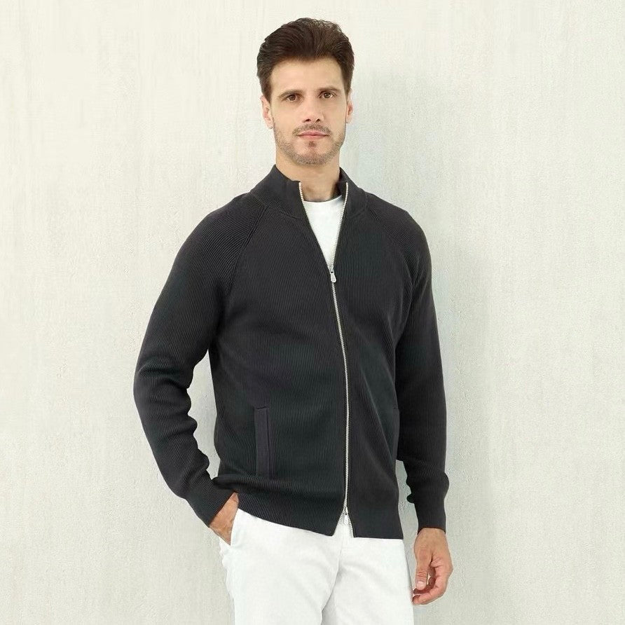 Brunello Cucinelli Men's Fall/Winter Fashion Casual Solid Color High Neck Double Zip Knit Cardigan #79221