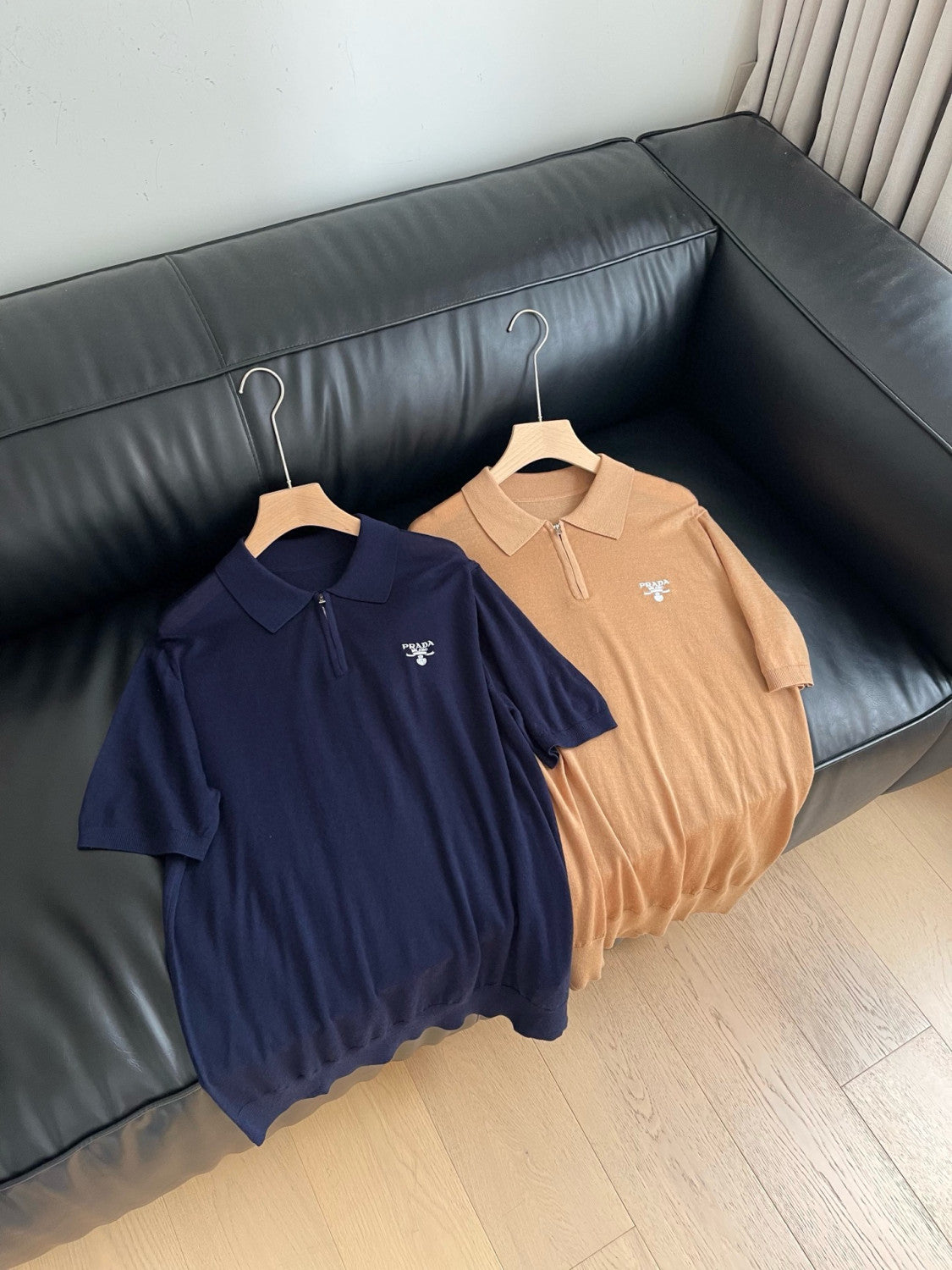 Prada Men's Summer Solid Colour Zip Polo Neck Polyester Lapel Short Sleeve T-Shirt #76682