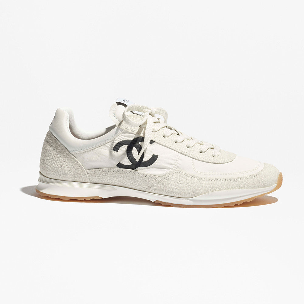 Chanel Sneakers Fabric Embossed Suede Calfskin White Black #379143