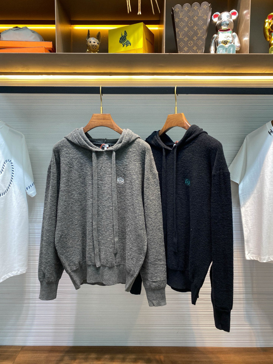 Loewe Men's Spring/Autumn Solid Color Embroidered Logo Print Wool Hooded Drawstring Long Sleeve Sweatshirt #77976