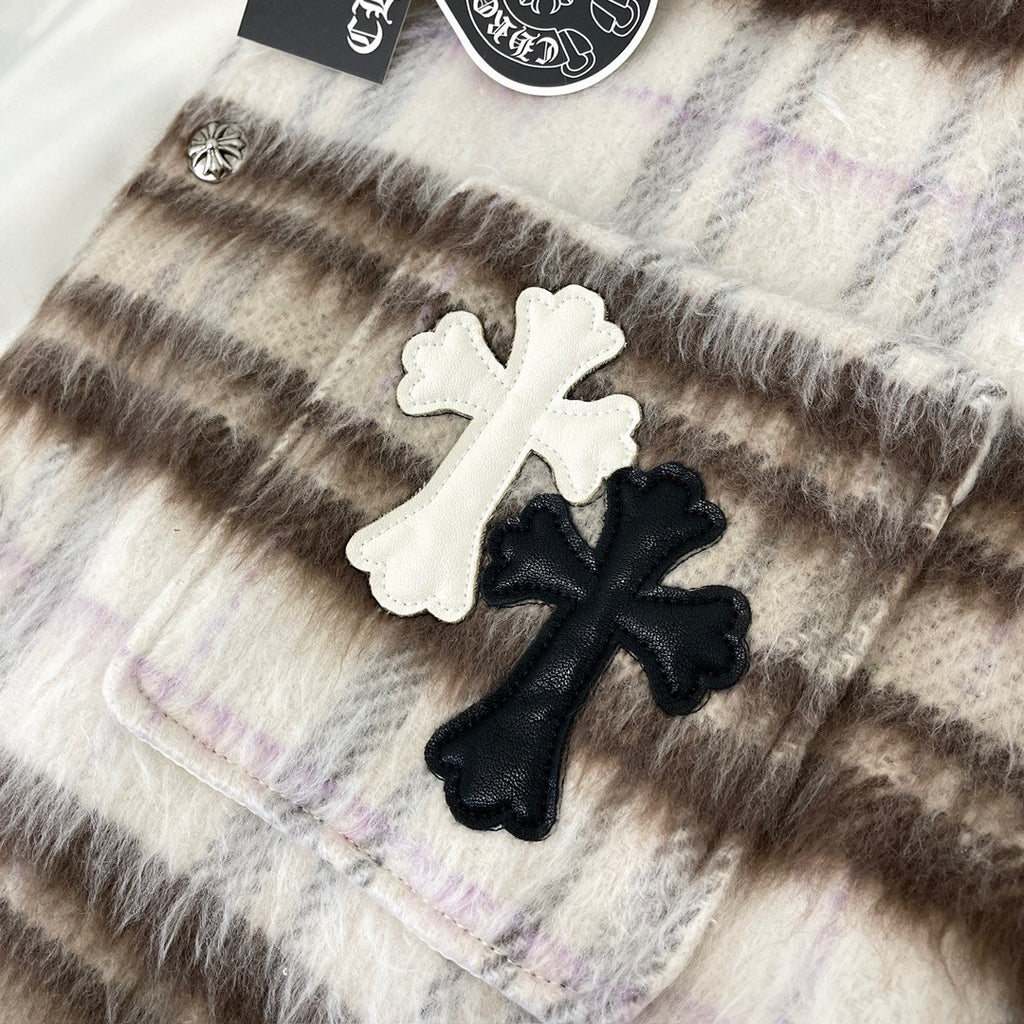 Chrome Hearts Men's And Women's Models Genderless Fall And Winter Tweed Plaid Loose Casual Versatile Long Sleeved Shirt Jacket #97199