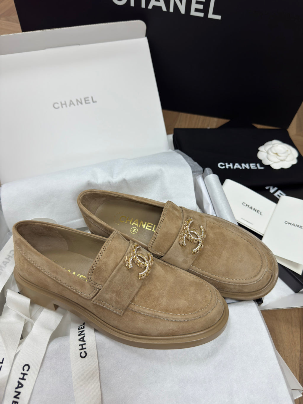 Chanel Women's Fall/Winter Fashion Casual Round Toe Slip On Flat Low Top Retro Stud Buckle Suede Loafers Shoes #78865