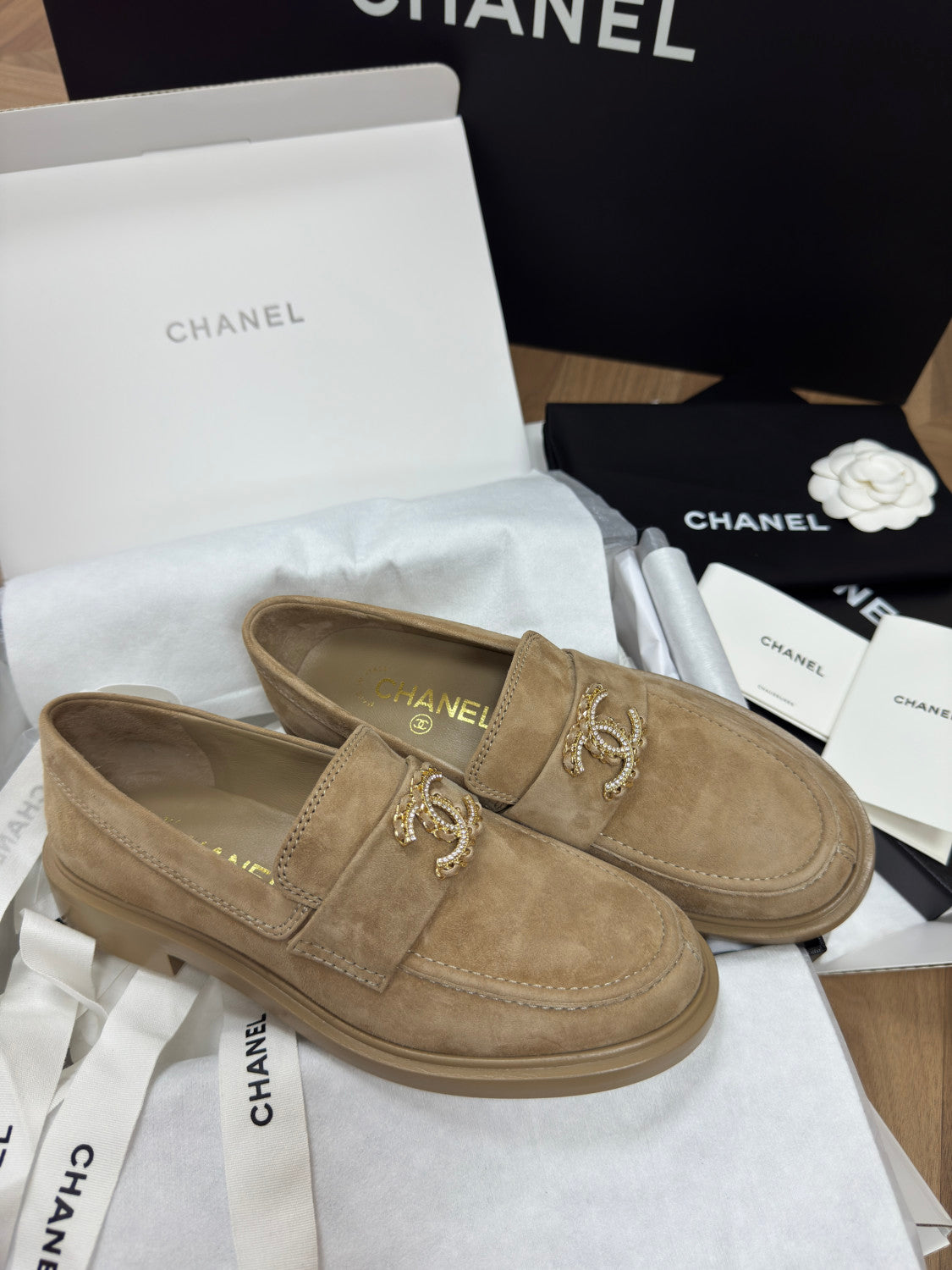 Chanel Women's Fall/Winter Fashion Casual Round Toe Slip On Flat Low Top Retro Stud Buckle Suede Loafers Shoes #78865