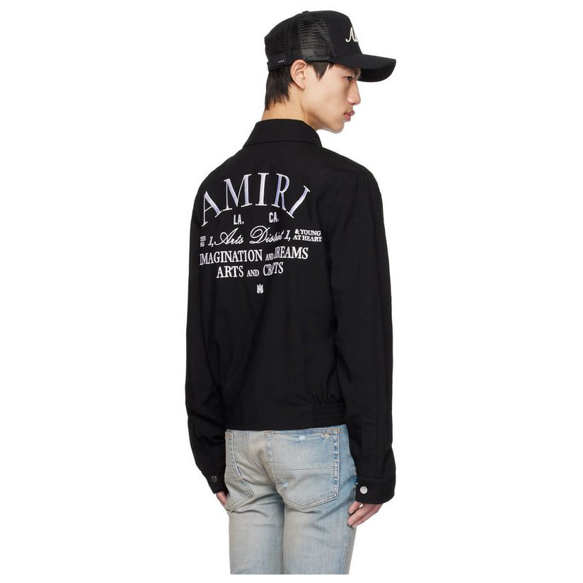 AMIRI Men's Arts District Jacket Spring/Fall Logo Embroidered Collar Zip-Up Solid Color Long Sleeve Outerwear #81542