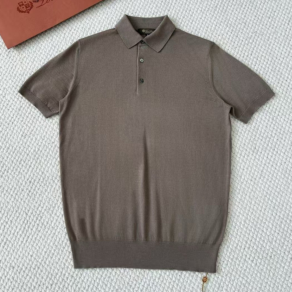 Loro Piana Men's Summer Lapel Straight Solid Color Fitted Pullover Short Sleeve Polo Shirt Ngvp #1554