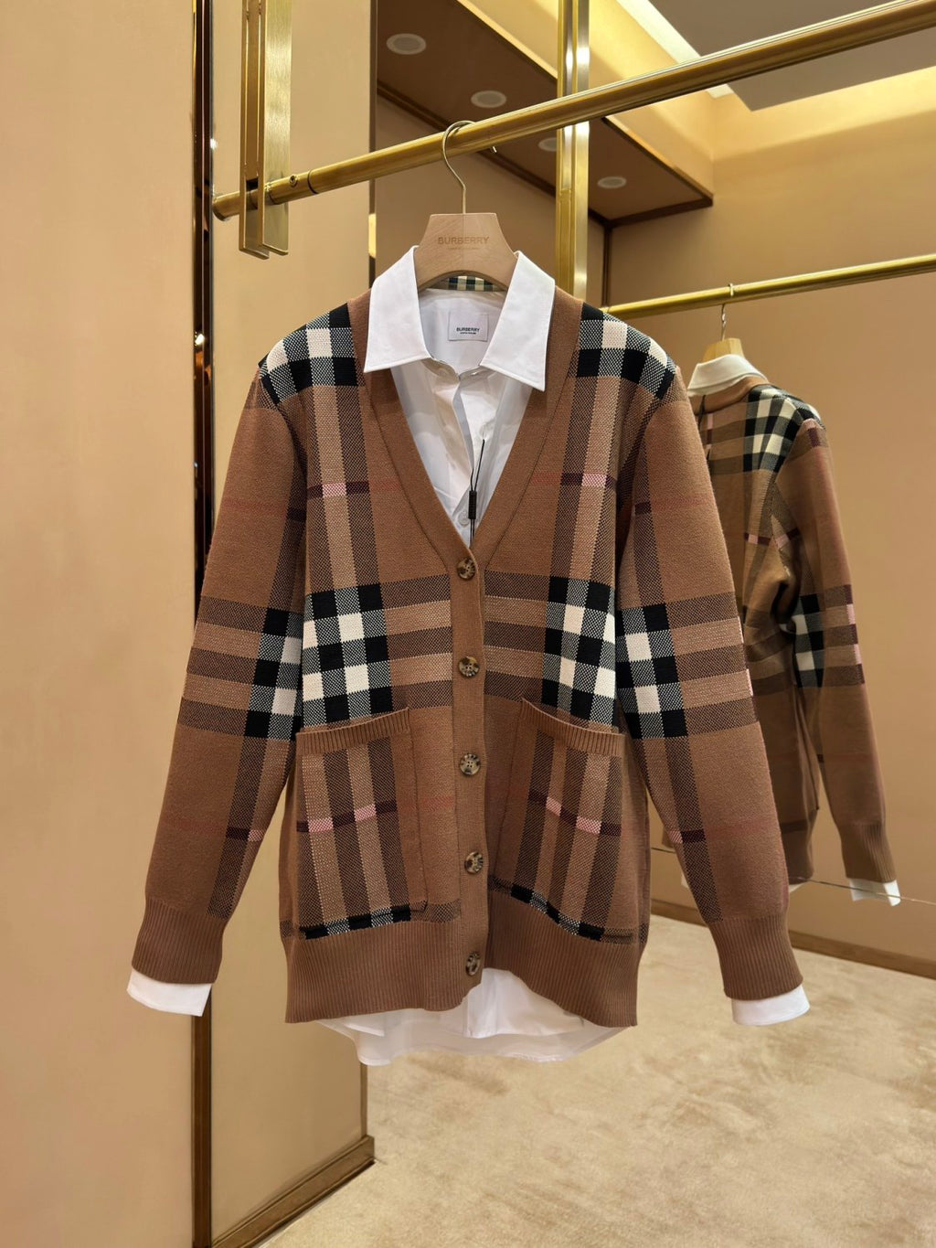 Burberry Men's Spring And Fall Plaid Print Wool Blend Single Breasted V-neck Long Sleeved Knit Cardigan Jacket #74819