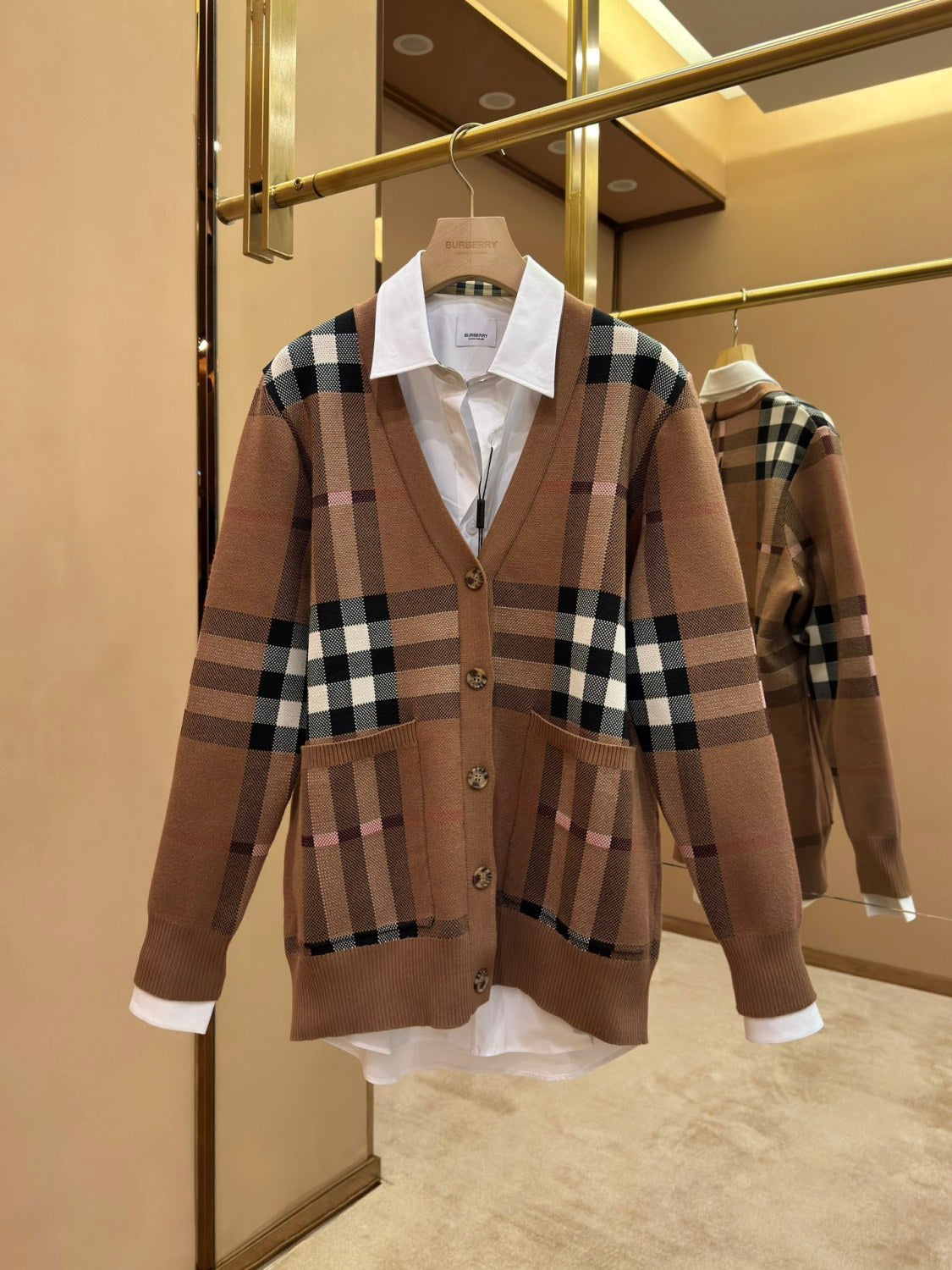 Burberry Men's Spring And Fall Plaid Print Wool Blend Single Breasted V-neck Long Sleeved Knit Cardigan Jacket #74819