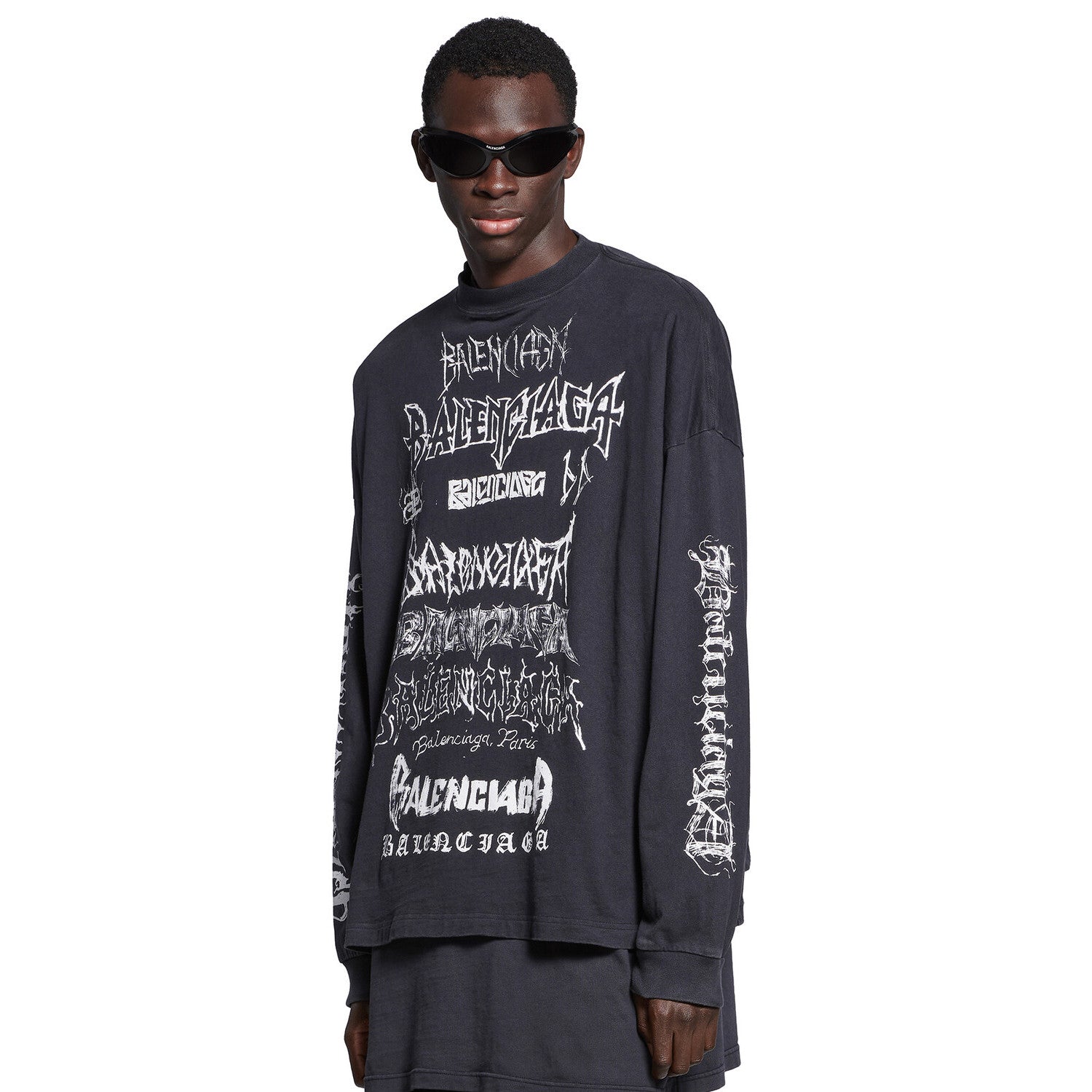 Balenciaga Men's And Women's Spring And Fall Retro Letter Silhouette Plain Knit Fabric Long Sleeve T-shirt Pullover #98139