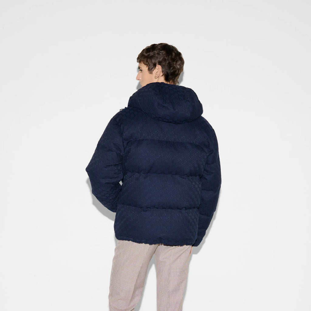 Gucci Men's Spring and Autumn Winter GG Full Print Canvas Zipper Detachable Hood Solid Color Long Sleeve Down Jacket #81753