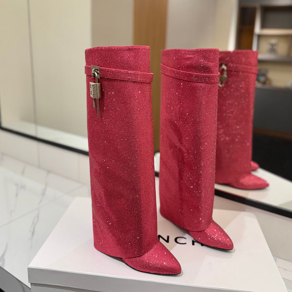 Givenchy Women's Fall/winter Fashion Classic Pointed Toe Cuffed Ankle Boots With Small Diamonds High Heel Long Boots Shoes #79255