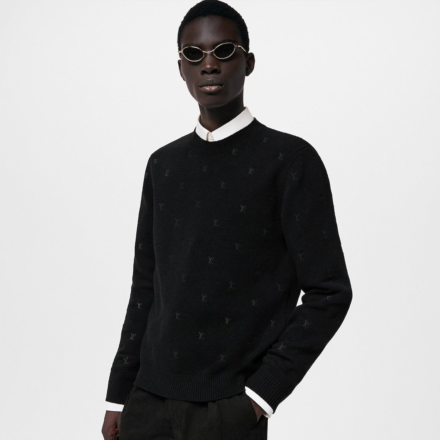 Louis Vuitton Men's Fall And Winter Black Long Sleeve Logo Embroidered Signature Merino Crewneck Sweater #98236