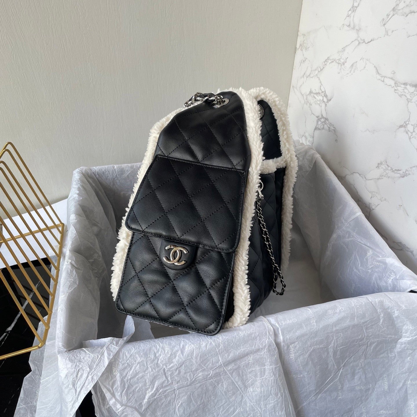 Chanel Women's Classic Winter Collection Leather Logo Drawstring Chain Handbag Shoulder Bag Bags AS5293-B22309-U4139 #78882