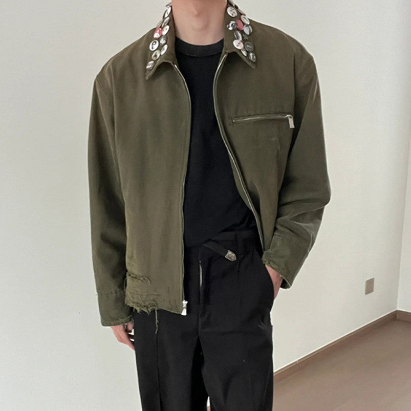 Enfants Riches Deprimes Men's Women's Spring And Autumn Lapel Faded Old Badge Solid Color Loose Long Sleeve Workwear Jacket Ngvp #9338