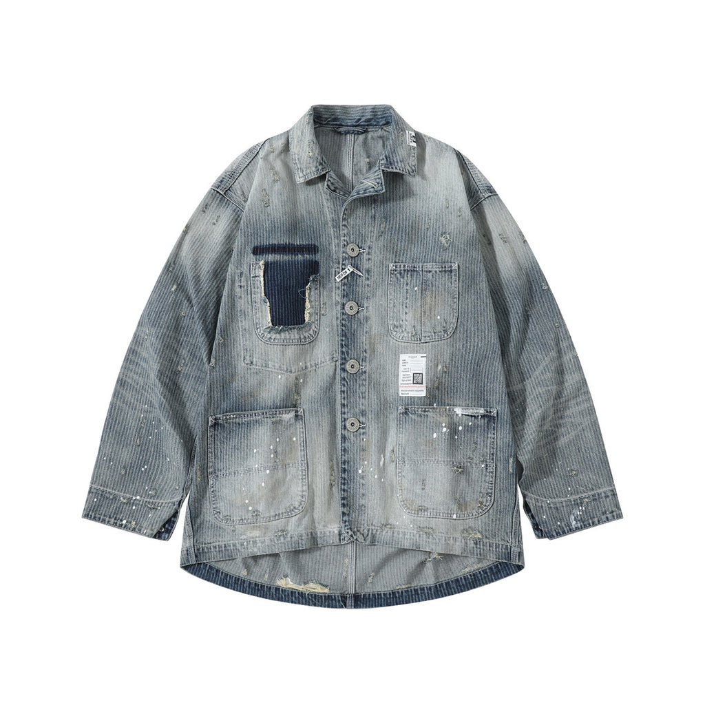 Maison Mihara Yasuhiro Men's Spring/Summer Fashion Casual Lapel Single Breasted Washed Distressed Cotton Jacquard Denim Jacket #79499