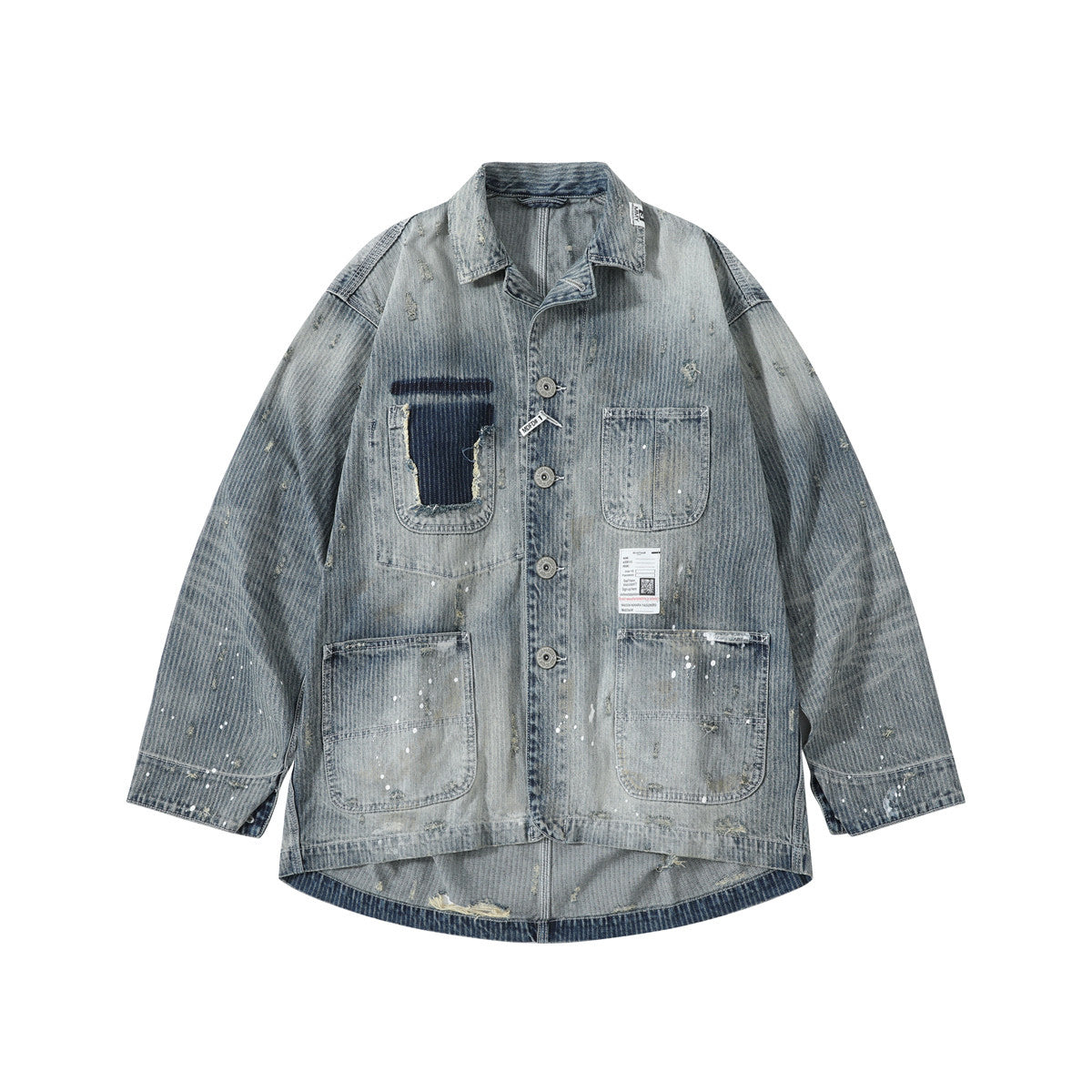 Maison Mihara Yasuhiro Men's Spring/Summer Fashion Casual Lapel Single Breasted Washed Distressed Cotton Jacquard Denim Jacket #79499