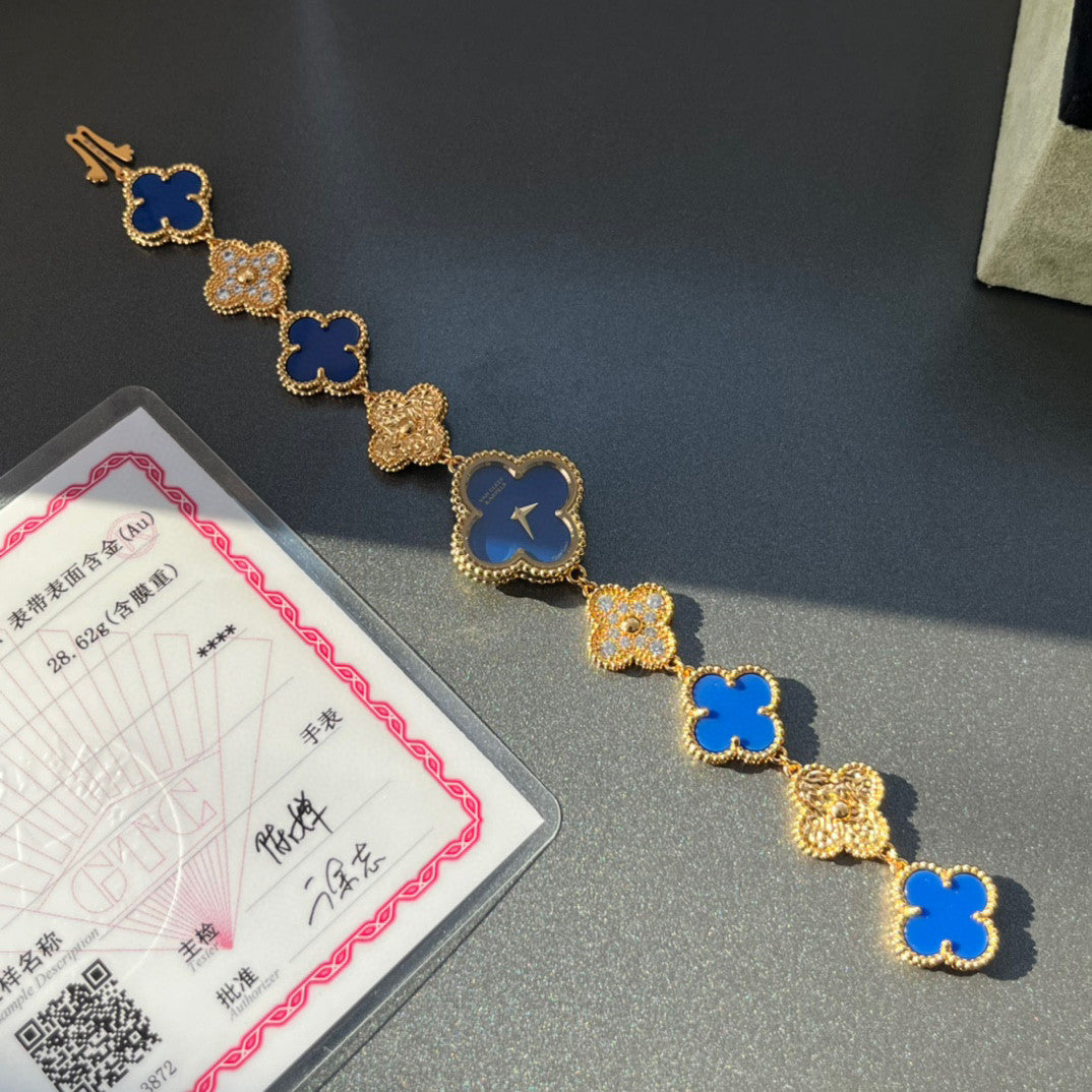 Van Cleef & Arpels Sweet Alhambra Four Leaf Clover Jewelry Watch in 18K Genuine Gold #97153