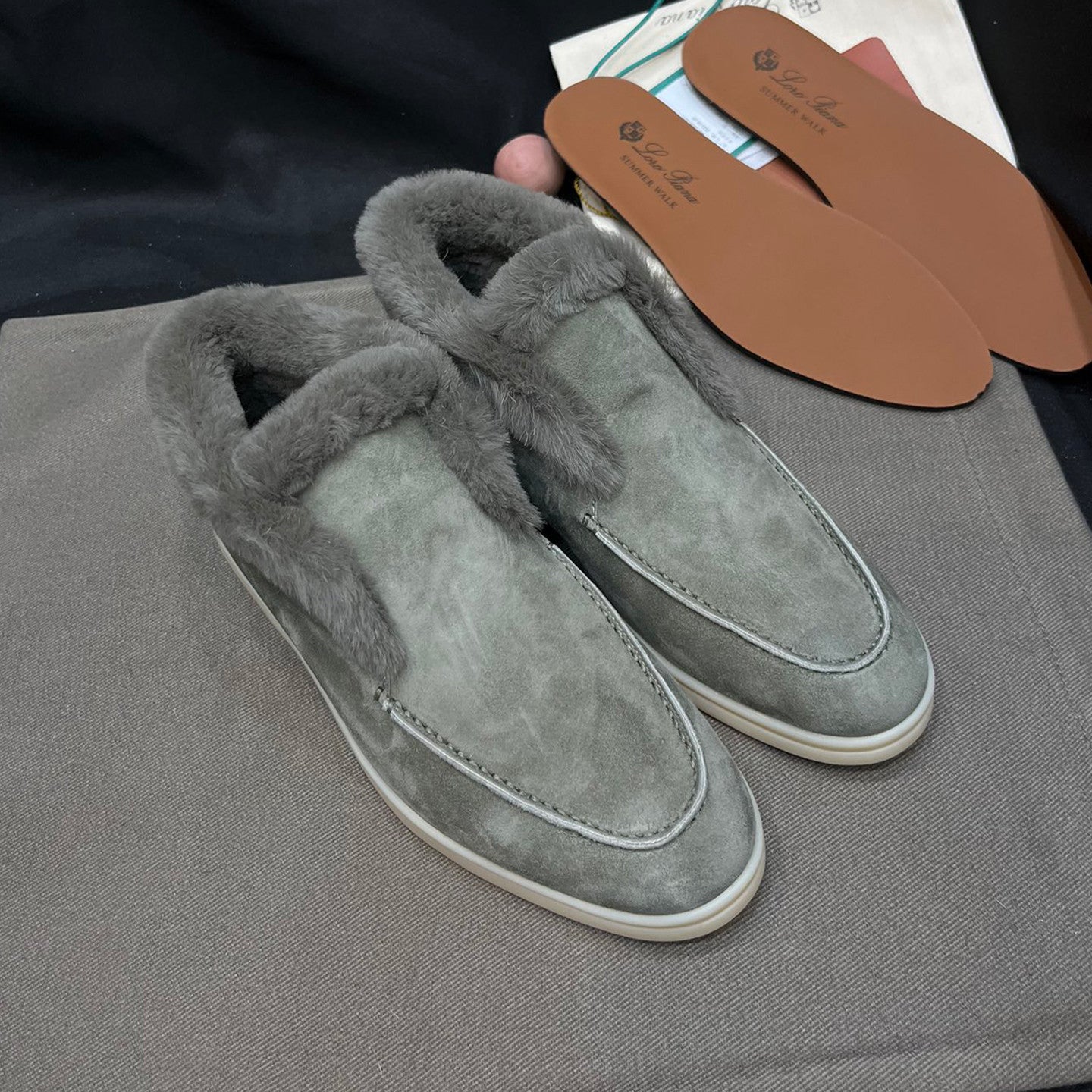 Loro Piana Women's Open Walk Ankle Boots Fall/Winter Beaver Fur High-Top Shoes Solid-Color Casual Low-Top Flats Shoes #81599