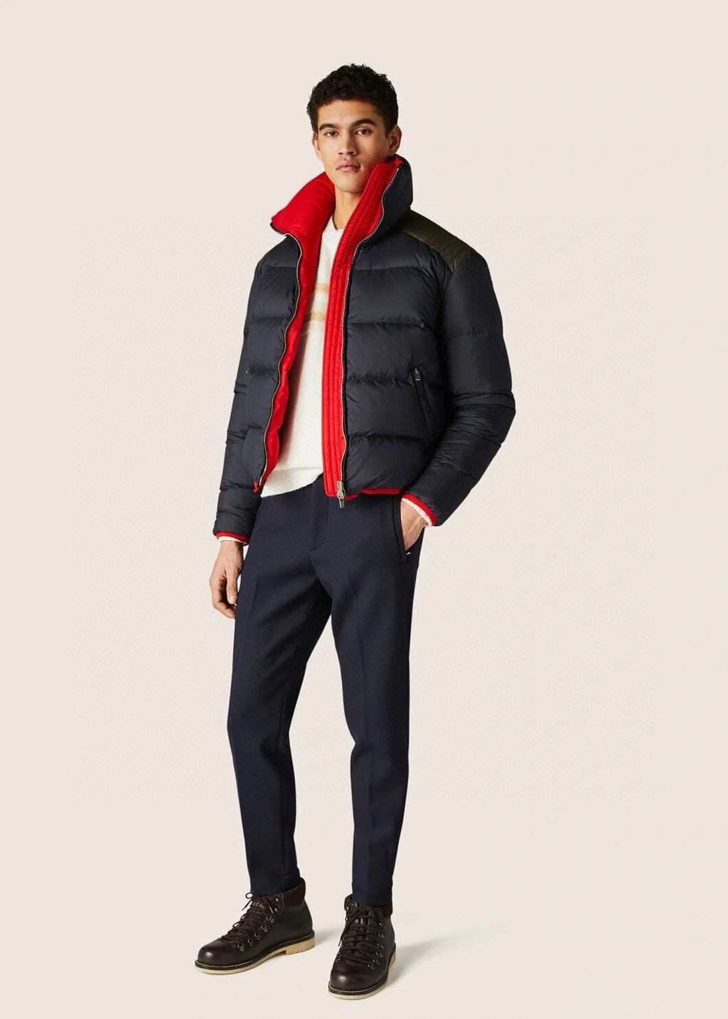 Loro Piana Men's Fall and Winter Colorblocking Lapel Reversible Zipper Long Sleeve Puffer Down Jacket #74426