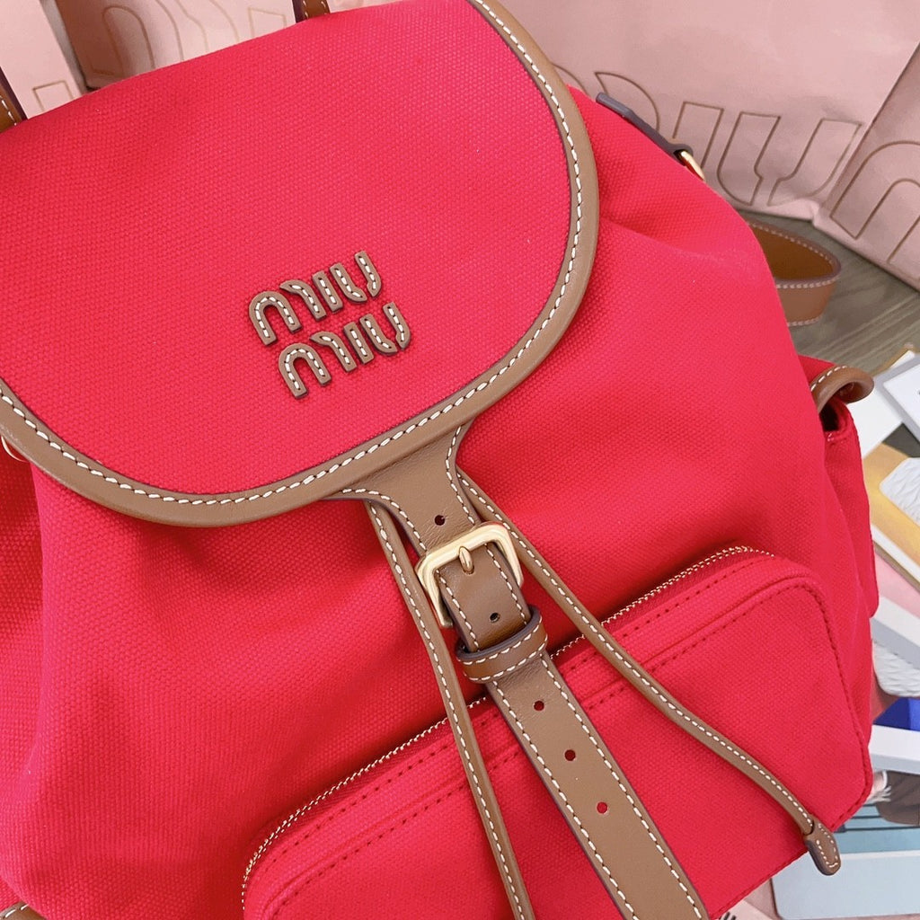 MiuMiu Women's Solid Color Canvas Patchwork Cowhide Shoulder Bag Backpacks Bags #75843