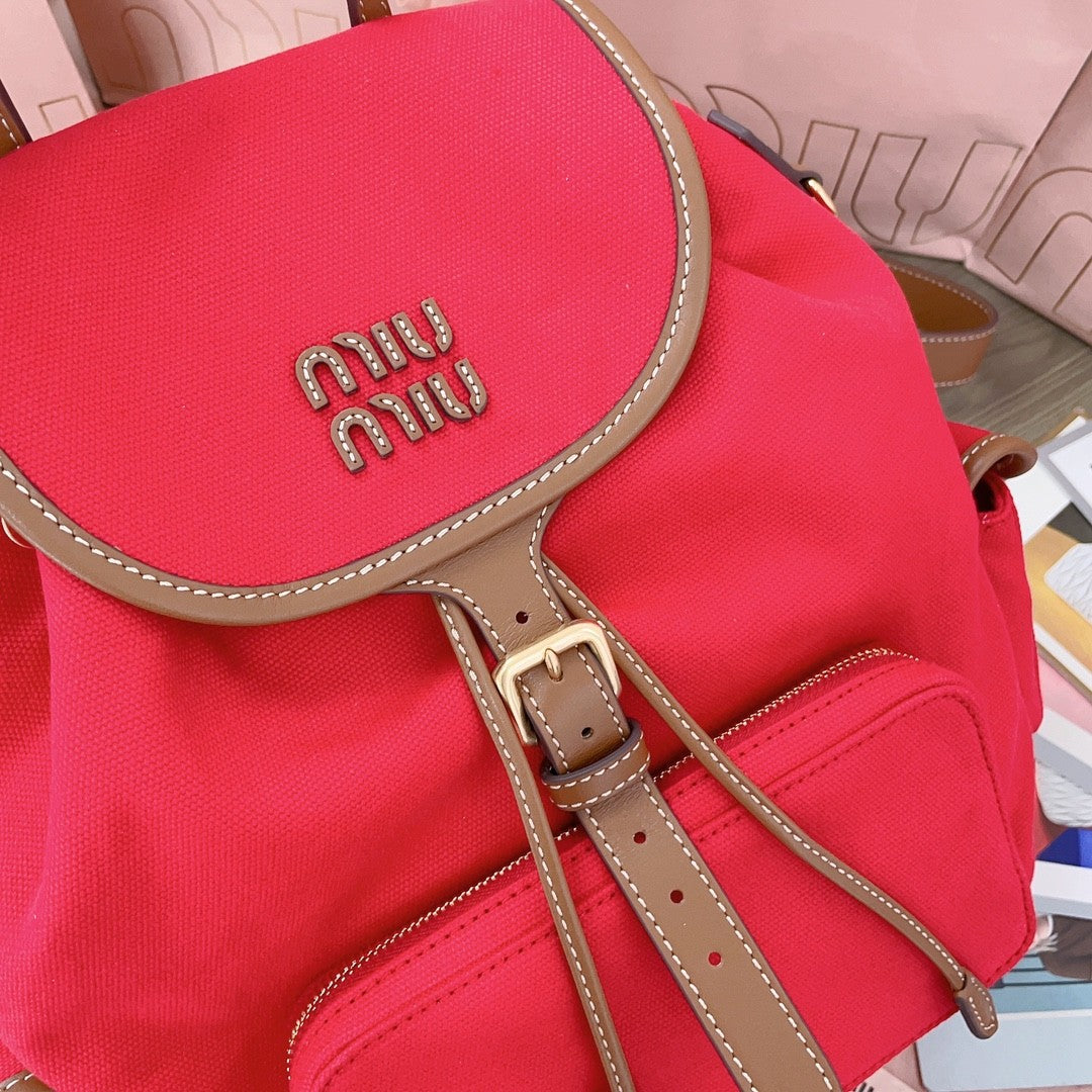 MiuMiu Women's Solid Color Canvas Patchwork Cowhide Shoulder Bag Backpacks Bags #75843