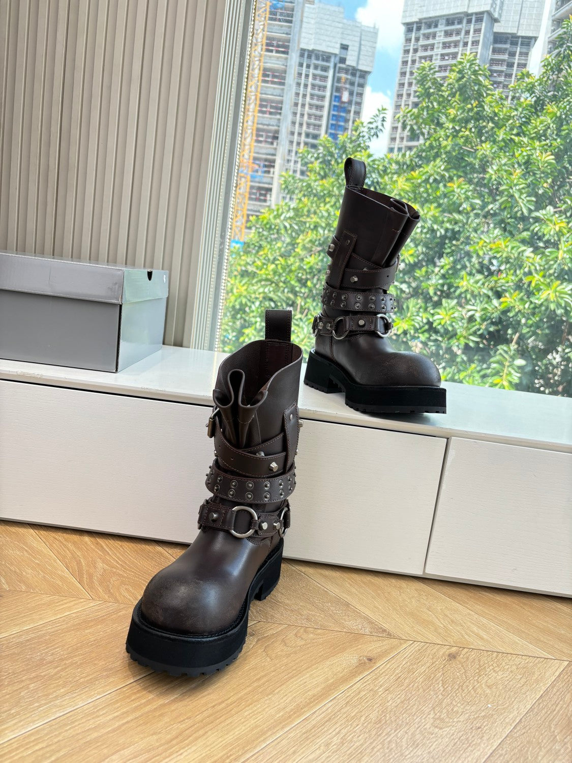 Balenciaga Men's and Women's Fall/Winter Fashion Casual Round Toe Sleeveless Thick Sole Leather Mid Calf Boots Shoes #78583