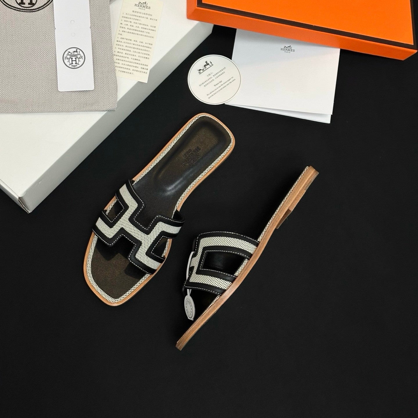 Hermès Denim Patchwork Slippers #385097